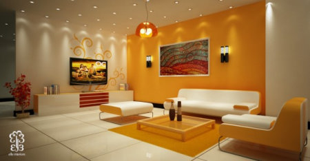 Salón pintado en naranja