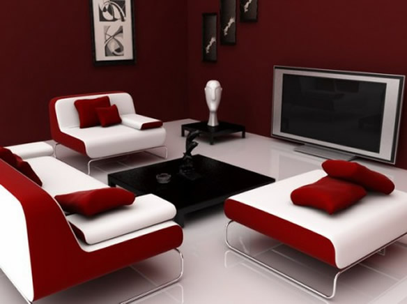 salón rojo y blanco